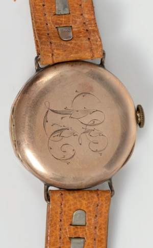 1920s gentlemen's gold (9ct) wristwatch with circular enamel dial, Roman numerals and subsidiary - Image 5 of 6
