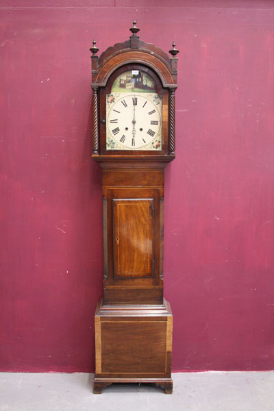 Early nineteenth century eight day longcase clock with eight day bird cage movement with wooden