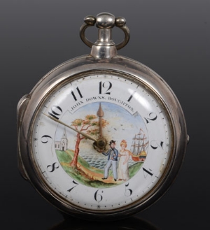 Fine George III silver pair cased pocket watch of large proportions, with finely painted dial,