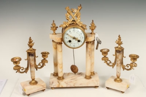 Nineteenth century French three piece mantel clock garniture comprising clock with eight day - Image 6 of 10