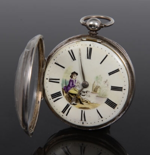 Fine George III silver pair cased pocket watch of large proportions, with finely painted dial, - Image 3 of 10