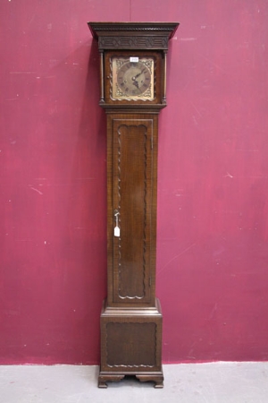 1930s grandmother clock with spring-driven Westminster chime movement, eight inch square dial with - Image 10 of 18