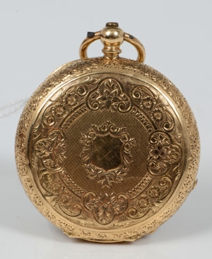 Late Victorian Swiss gold (18k) fob watch in foliate engraved case - Image 2 of 4