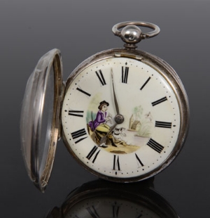 Fine George III silver pair cased pocket watch of large proportions, with finely painted dial, - Image 8 of 10