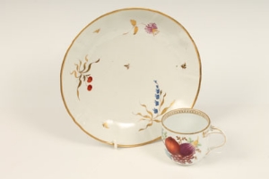 Late nineteenth century Meissen coffee cup, outside decorated with fruits and flowers, entwined