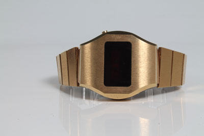 1970s Belair Time Computer Digital wristwatch with digital LED display, in gold plated case and