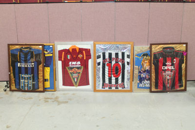 Six framed Italian Serie A Football Jerseys, including A.C. Milan, Parma and Juventus with 'Del