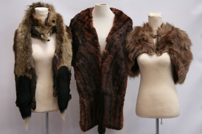 Ladies' vintage fur circa 1940s and 1950s two pelt fox fur stole, evening fox fur cape and two fur