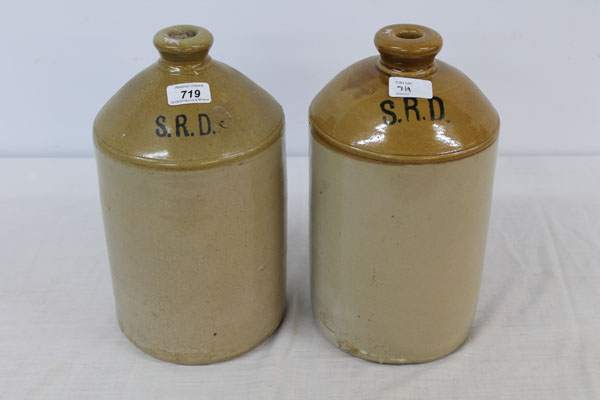 Two First World War 'S.R.D.' (Supply Reserve Depot) marked earthenware rum jars (2)