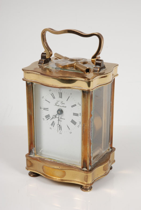 Twentieth century French carriage clock with eight day timepiece movement, lever escapement, back