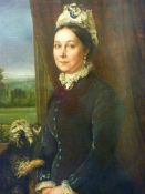 HALL, CHARLOTTE (BRITISH) (XIX), half length portrait of a lady with dog at her side, oils on