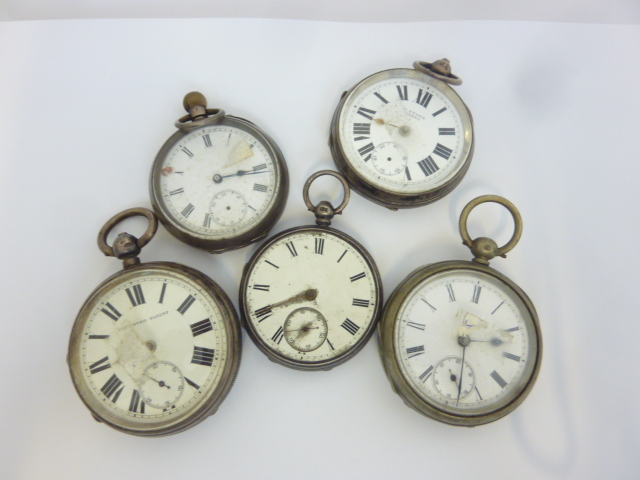 FIVE MIXED SILVER POCKET WATCHES