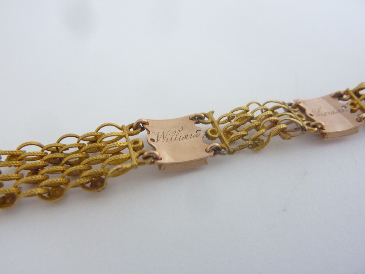 A VICTORIAN MEMORIAL BRACELET, each rectangular shape panel with blonde woven hair, each panel has a - Image 2 of 7