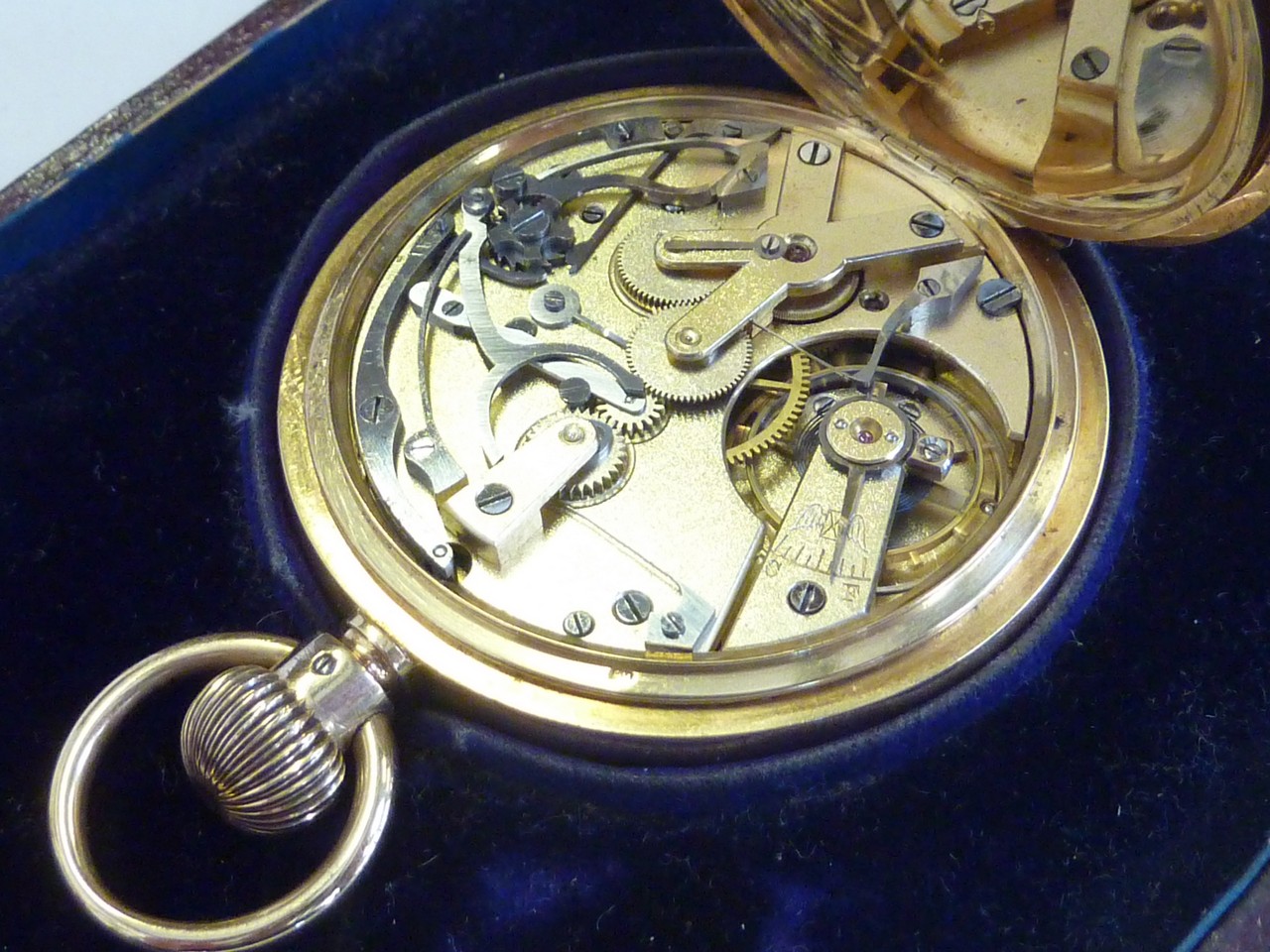 AN 18CT FULL HUNTER FLYBACK CHRONOGRAPH POCKET WATCH, topwind, Longines movement, original J.W. - Image 2 of 3