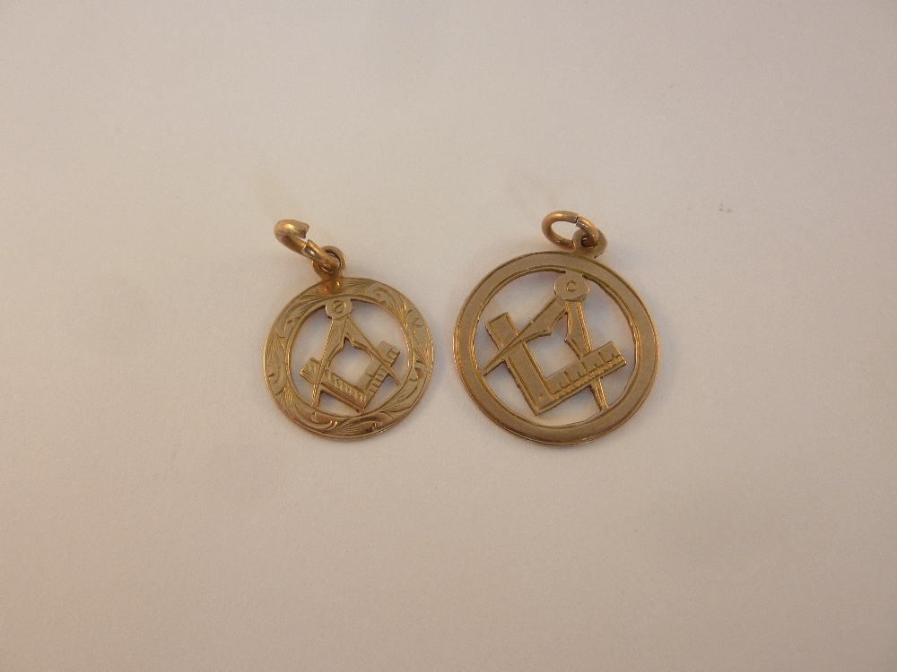 TWO FOBS, both 9ct gold depicting the Masonic symbol, weight 4gms