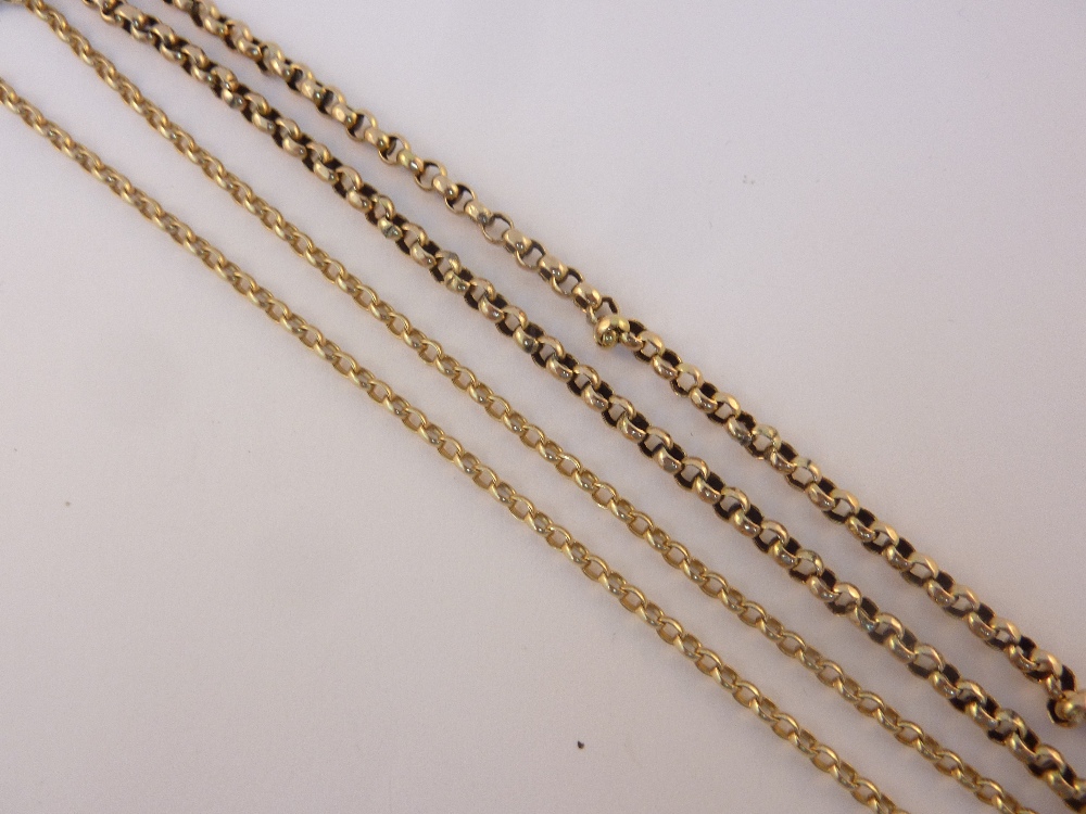 TWO 9CT GOLD BELCHER CHAINS, length 45cm and 47cm, weight 15gms