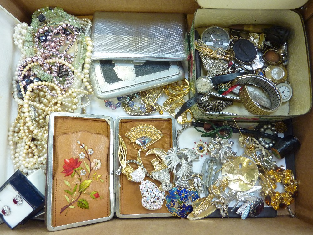 A BOX OF COSTUME JEWELLERY