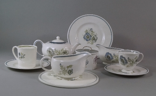 A Susie Cooper 'Glen Mist and Bridal Bouquet Line' pattern part coffee/ tea service for Wedgwood,