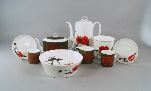 A Susie Cooper 'Cornpoppy and Nebula' pattern part coffee service for Wedgwood, 20th century,