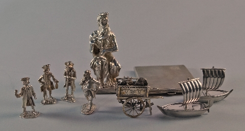 A group of small silver items to include a model of Michelangelo's Moses, approx 11cm, weighted,