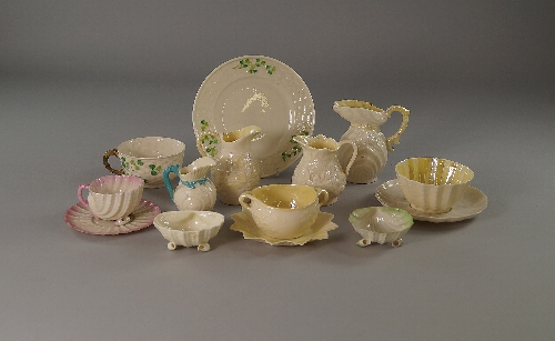 A collection of mixed Belleek porcelain, 19th century and later, both back and green printed marks