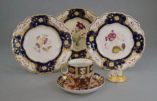 A Davenport botanical part dessert-service, c.1840, centrally painted with flower, rim with panels