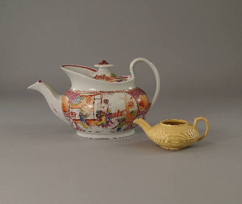 A New Hall porcelain teapot, late 18th century, with printed design of vignettes depicting Chinese