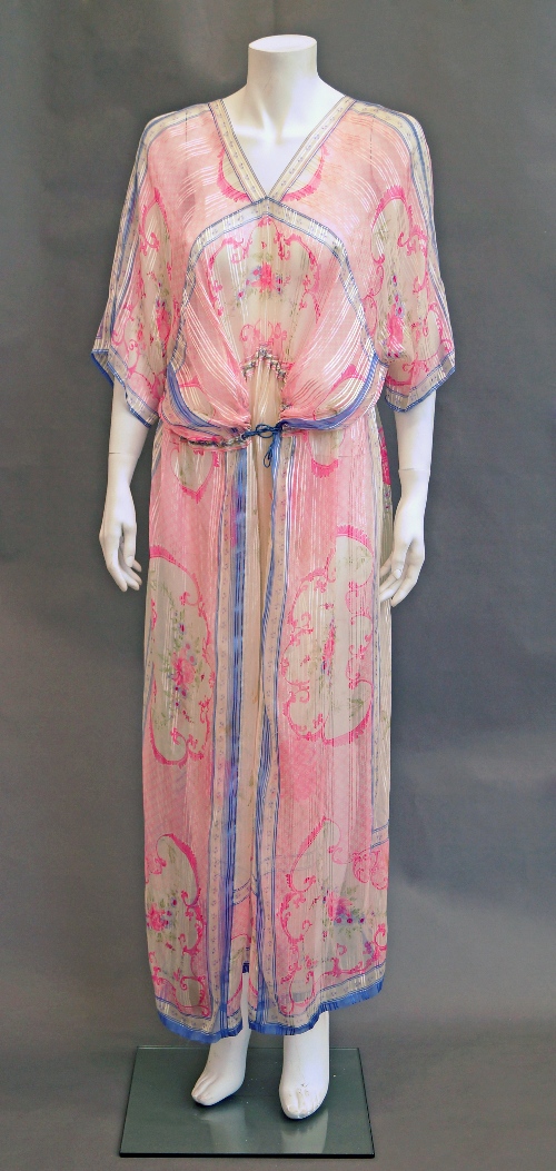 Janice Wainwright: A printed silk chiffon kaftan style dress, the full length dress with floral