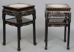 A pair of late 19th/early 20th century marble inset mother-of-pearl inlaid carved hardwood side