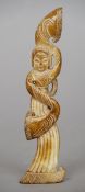 A Chinese nephrite carved figure
Modelled as  a palace dancing girl.  15 cms long.   CONDITION