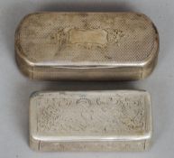 Two 19th century Continental silver snuff boxes
One of rounded rectangular form with engine engraved