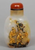A Chinese carved agate snuff bottle
Worked with rats amongst coinage.  7.5 cms high.   CONDITION