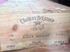 Chateau Belgrave Haut-Medoc Grand Cru Classe 2001
Twelve bottles in old wooden case.  (12)