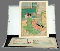 A folio of ten unframed Japanese woodblock prints
Various dates and makers.  The largest 27.5 x 39.5
