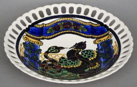 An early 20th century Royal Copenhagen aluminia faience plate by Bent Helveg-Moller
Decorated with a