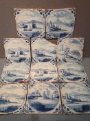 Ten 18th/19th century Delft blue and white tiles
Each decorated with various scenes including