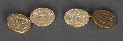 A pair of 18 ct gold and white gold cufflinks presented to Mr. Arthur Freeman, National Hunt