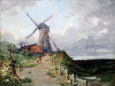 WILLIAM THORNLEY (1857-1935) BritishFigures Before a Windmill in a Rural LandscapeOil on