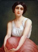 A 19th century German KPM porcelain plaque of Contemplation, After ETIENNE-ADOLPH PIOT (1850-1910)