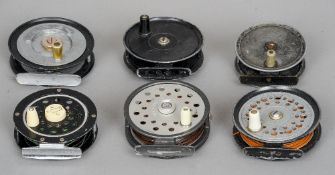 Six old alloy trout fly reels, including J.W. Youngs  (6)