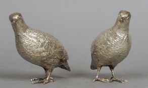 A pair of Elizabeth II silver models of partridge, hallmarked London 1969, maker's mark of EB
Each