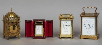 A 20th century lacquered brass cased repeating carriage clock
The white enamel dial with Roman and