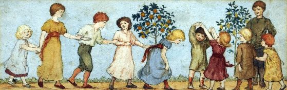ENGLISH SCHOOL (19th century), in the manner of KATE GREENAWAY
Children at Play
Watercolour on board