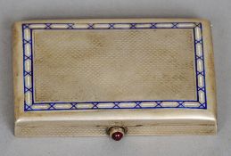 A Continental silver snuff box
The engine engraved rectangular lid with bands of enamel