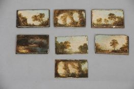 Seven 17th century Italian miniature oils on board
Each depicting figures in various landscapes,