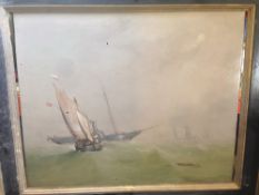 E. BUTT (19th century) British
Paddle Steamer and Shipping in Choppy Waters
Oil on canvas