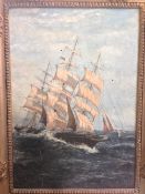 NORMAN H. JONES (20th century) British
Cutty Sark at Full Sail
Oil on board
Signed with monogram and