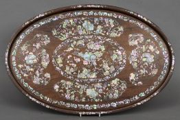 A 19th/20th century Chinese mother-of-pearl inlaid hardwood tray
Decorated with geometric symbols