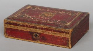 A 19th century red tooled leather dispatch box
With gilt Royal cypher.  32.5 cms wide.   CONDITION