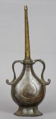 An 18th century Indian bronze rosewater sprinkler
Of pear shape with twin pierced loop handles,